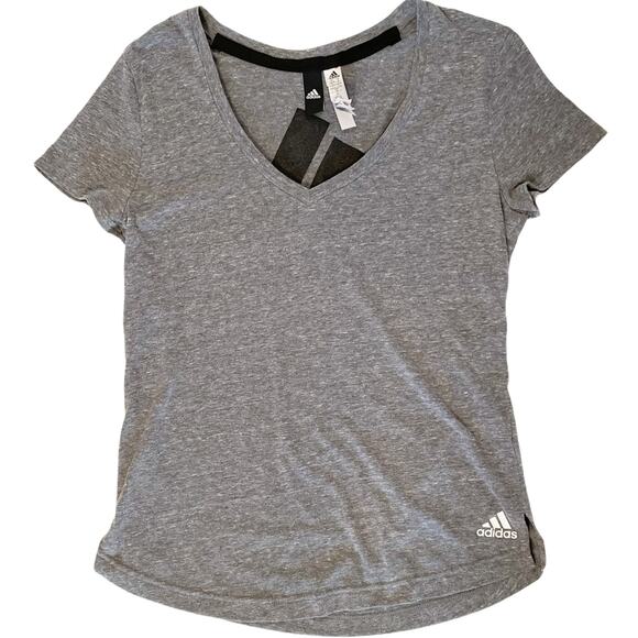Adidas Logo V-Neck  Short Sleeve Tee Gray Small - Picture 1 of 10